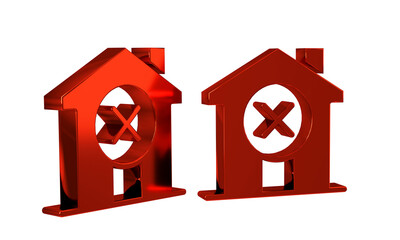 Red No house icon isolated on transparent background. Real estate agency or cottage town elite class.