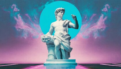 greek statue of david vapor synth retro wave background concept