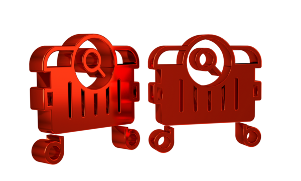 Red Searching for food in trash can on streets outdoors icon isolated on transparent background. Homelessness and poverty concept.