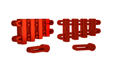 Red Xylophone - musical instrument with thirteen wooden bars and two percussion mallets icon isolated on transparent background.