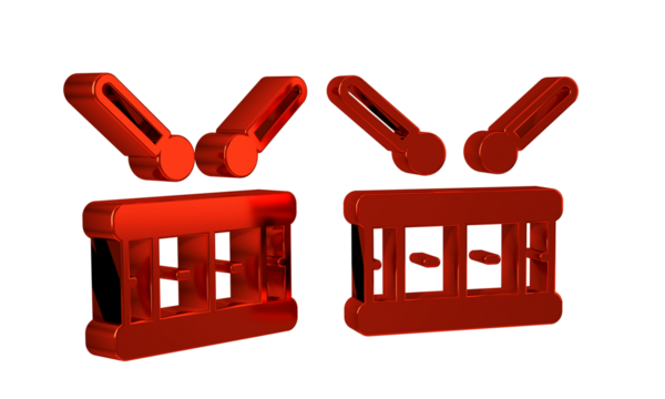 Red Drum with drum sticks icon isolated on transparent background. Music sign. Musical instrument symbol.