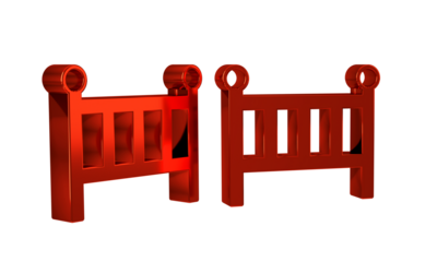 Red Baby crib cradle bed icon isolated on transparent background.