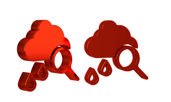 Red Cloud with rain icon isolated on transparent background. Rain cloud precipitation with rain drops.
