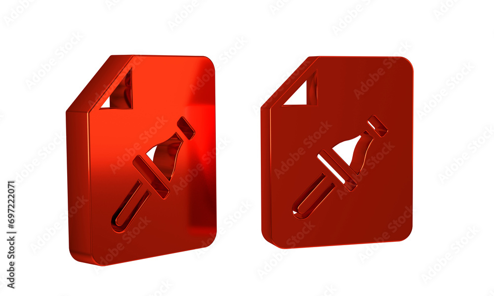 Poster red note paper with pinned pushbutton icon isolated on transparent background. memo paper sign.