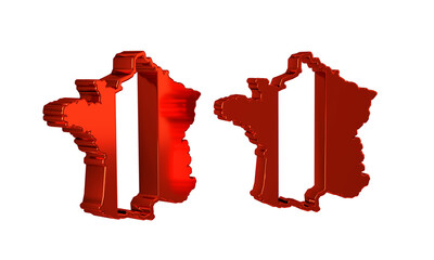 Red Map of France icon isolated on transparent background.
