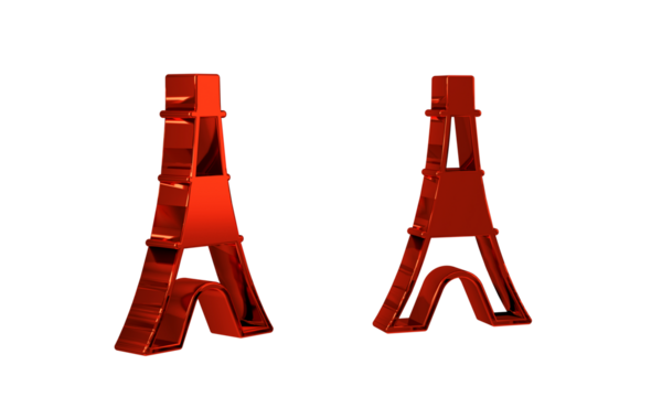 Red Eiffel tower icon isolated on transparent background. France Paris landmark symbol.