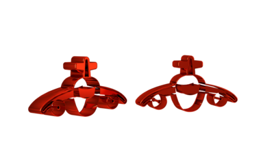 Red Plane icon isolated on transparent background. Flying airplane icon. Airliner sign.