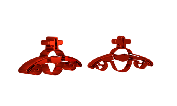 Red Plane icon isolated on transparent background. Flying airplane icon. Airliner sign.