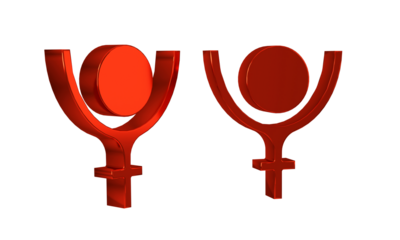 Red Ancient astrological symbol of Pluto icon isolated on transparent background. Astrology planet. Zodiac and astrology sign.