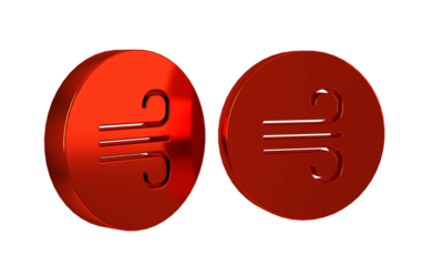 Red Windy weather icon isolated on transparent background. Cloud and wind.