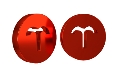 Red Aries zodiac sign icon isolated on transparent background. Astrological horoscope collection.