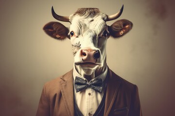 Cow in clothes. - obrazy, fototapety, plakaty