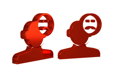 Red Sad and depressed man, bad mood icon isolated on transparent background.