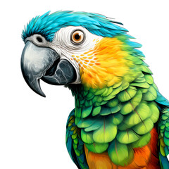 Funny parrot portrait isolated on transparent background. AI generated. PNG