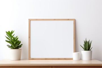 Fototapeta na wymiar Blank Canvas Inspiration: Mockup for Wood Painting Frame with White Background - Create a Conceptual Interior Decor Display, Adding Artistic Style to Your Home with Neutral Colors.