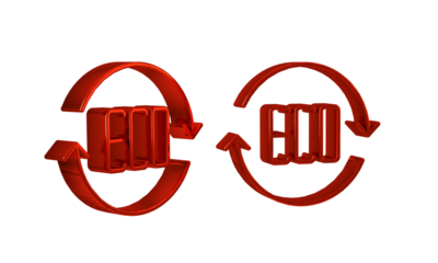 Red Leaf Eco symbol icon isolated on transparent background. Banner, label, tag, logo, sticker for eco green.