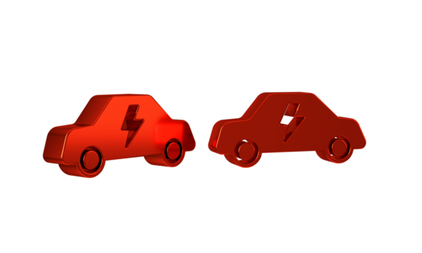 Red Electric car and electrical cable plug charging icon isolated on transparent background. Renewable eco technologies.