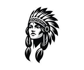 Obraz premium Native American Indian Woman Logo