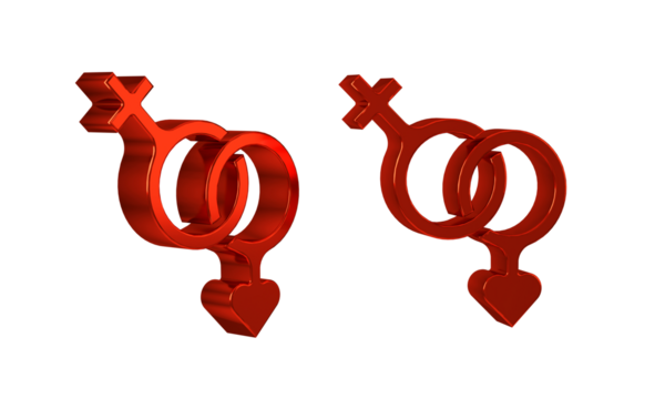 Red Gender icon isolated on transparent background. Symbols of men and women. Sex symbol. Happy Valentines day.