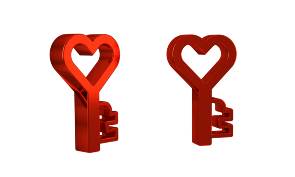 Red Key in heart shape icon isolated on transparent background. Happy Valentines day.