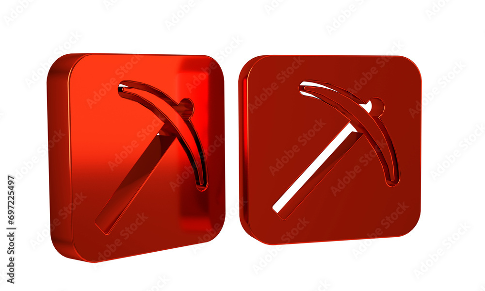Poster red pickaxe icon isolated on transparent background.