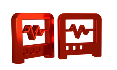 Red Seismograph icon isolated on transparent background. Earthquake analog seismograph.