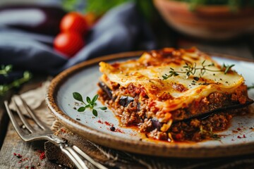 Moussaka Magic: Revel in the Culinary Tapestry of Greece with This Oven-Baked Delight – Layers of Eggplant, Minced Meat, Béchamel Sauce, and Rich Mediterranean Spices