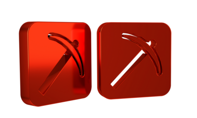 Red Pickaxe icon isolated on transparent background.