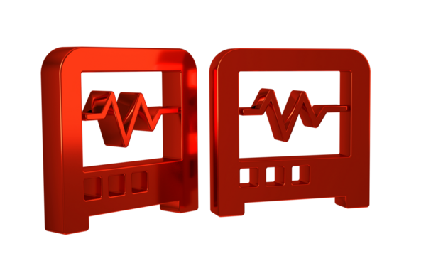 Red Seismograph icon isolated on transparent background. Earthquake analog seismograph.