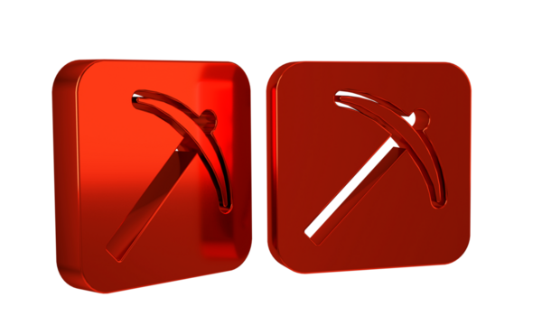 Red Pickaxe icon isolated on transparent background.