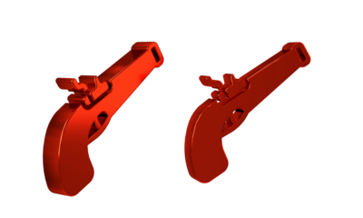 Red Vintage pistol icon isolated on transparent background. Ancient weapon.