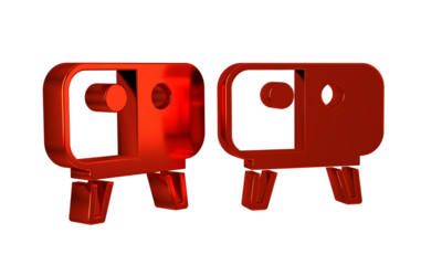 Red TV table stand icon isolated on transparent background.