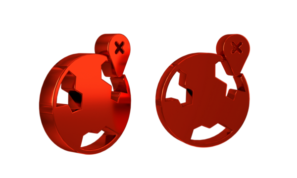 Red Location on the globe icon isolated on transparent background. World or Earth sign.