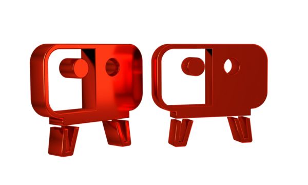 Red TV table stand icon isolated on transparent background.