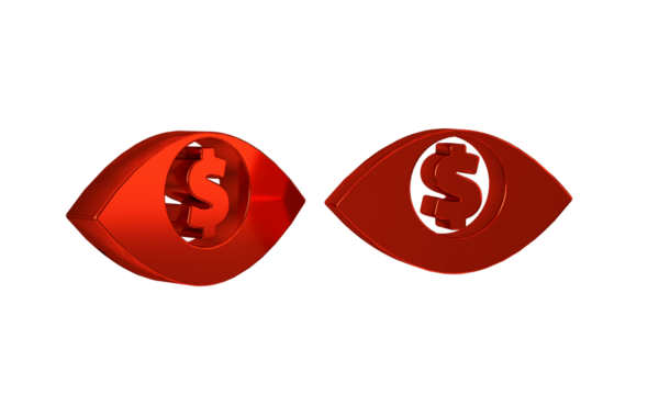 Red Eye with dollar icon isolated on transparent background. - Powered by Adobe
