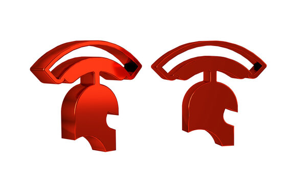 Red Roman army helmet icon isolated on transparent background.