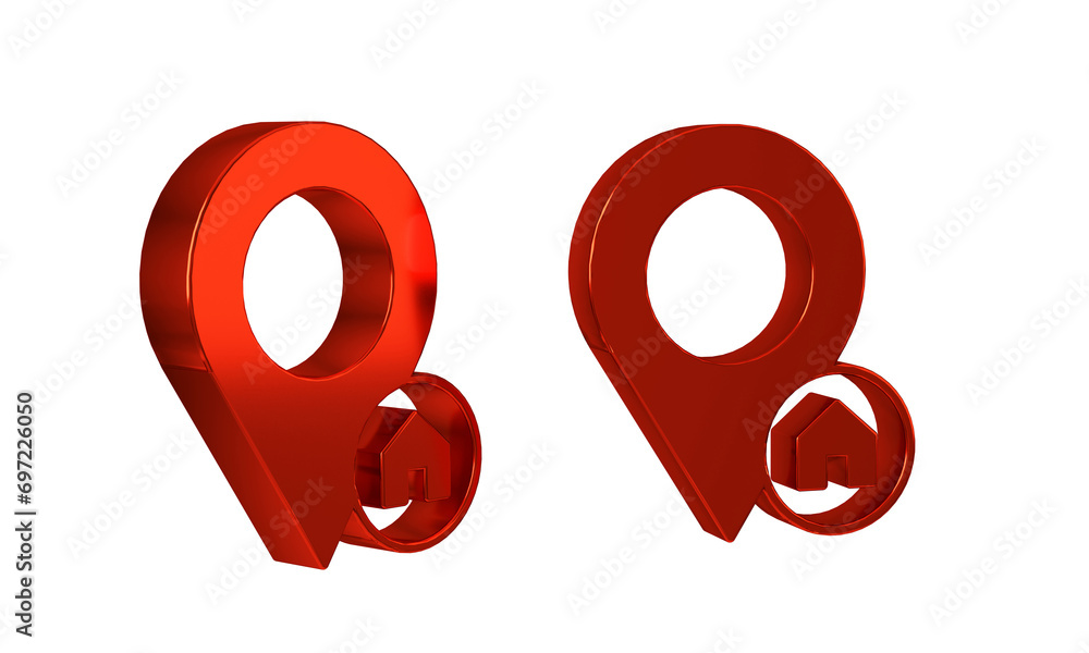 Poster red map pointer with house icon isolated on transparent background. home location marker symbol.