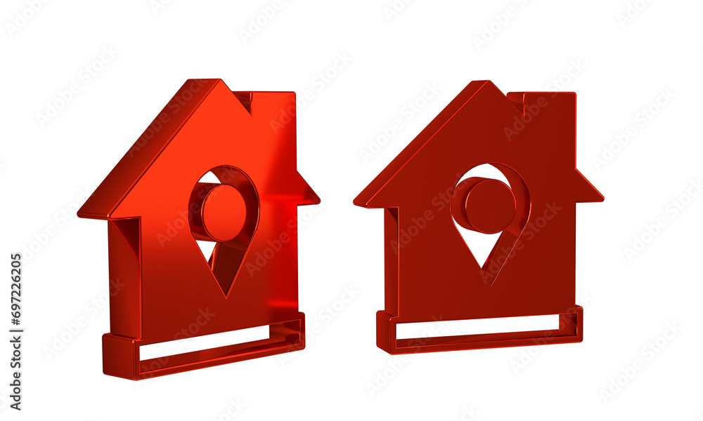 Poster red map pointer with house icon isolated on transparent background. home location marker symbol.