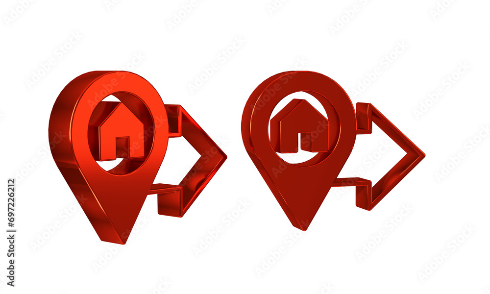 Poster red map pointer with house icon isolated on transparent background. home location marker symbol.