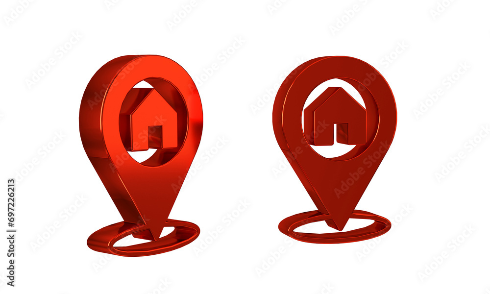 Poster red map pointer with house icon isolated on transparent background. home location marker symbol.