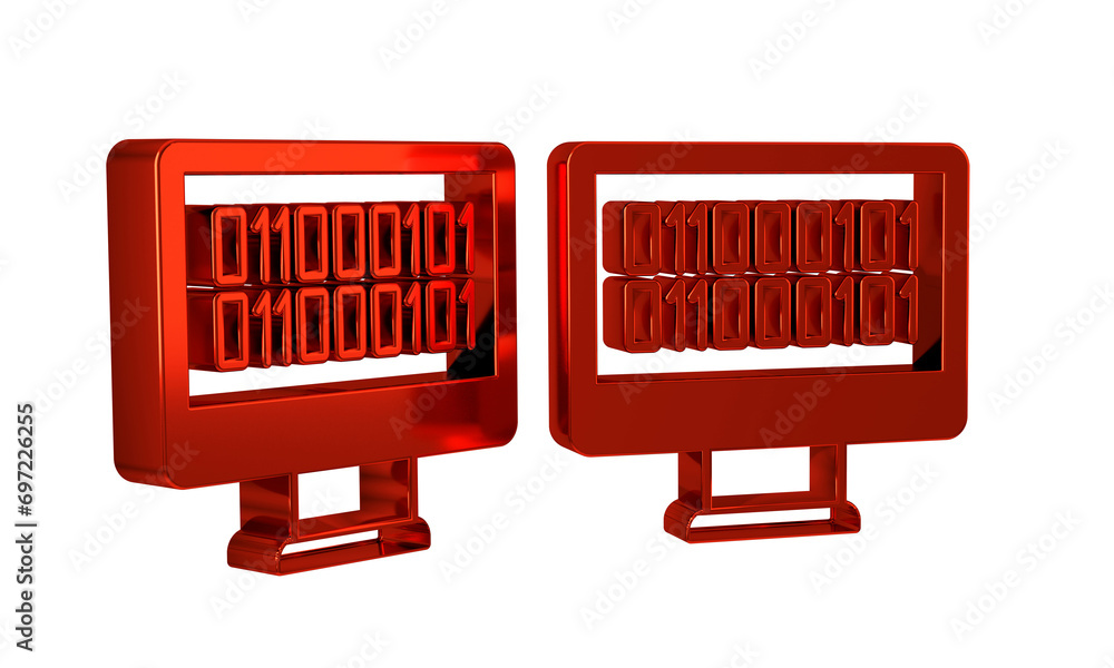 Poster red binary code icon isolated on transparent background.
