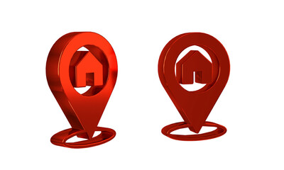 Red Map pointer with house icon isolated on transparent background. Home location marker symbol.