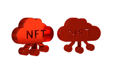 Red NFT cloud icon isolated on transparent background. Non fungible token. Digital crypto art concept.
