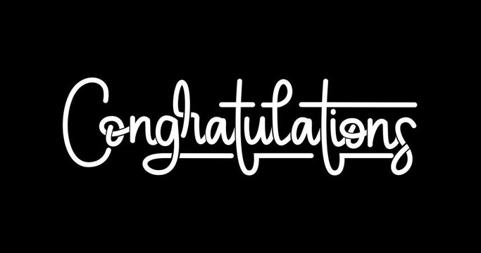 Congratulations animation. Handwritten calligraphy Animated Text with an alpha channel. Great for graduation, achievements, success, wishes, and events. Transparent background, easy to put any video
