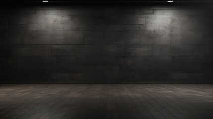 Spotlight illumination on a dark concrete wall with a wooden floor