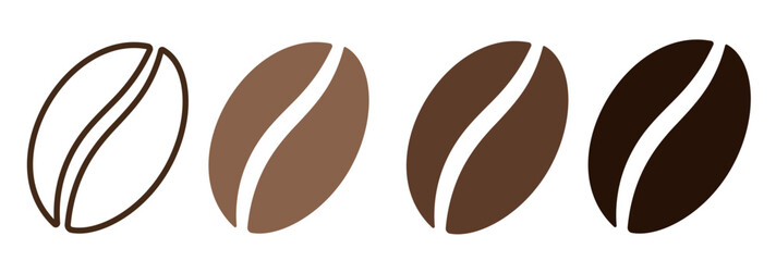 Coffee beans of different roasting. Coffee beans icons. Coffee beans icon.