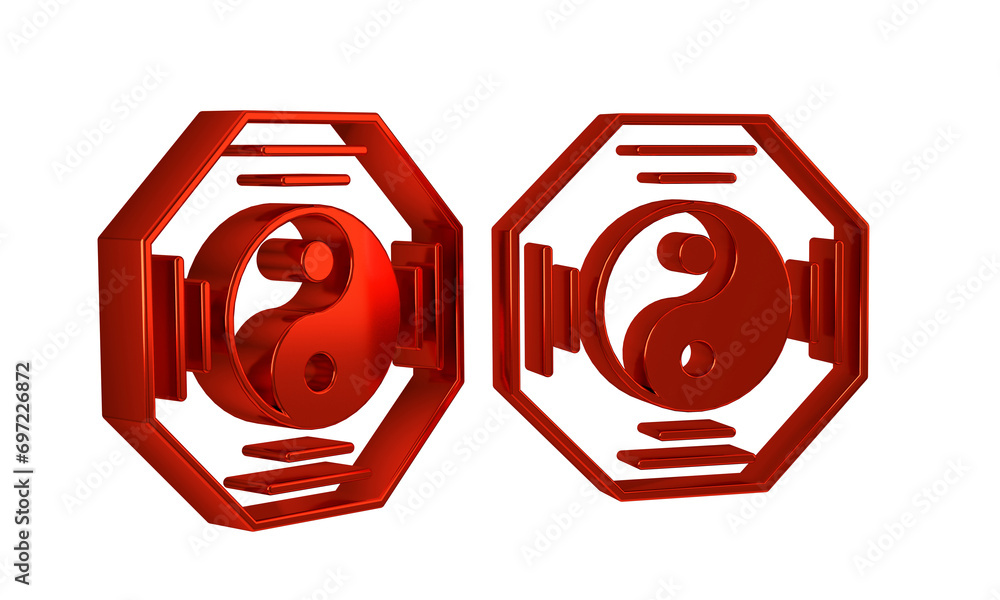 Poster red yin yang symbol of harmony and balance icon isolated on transparent background.