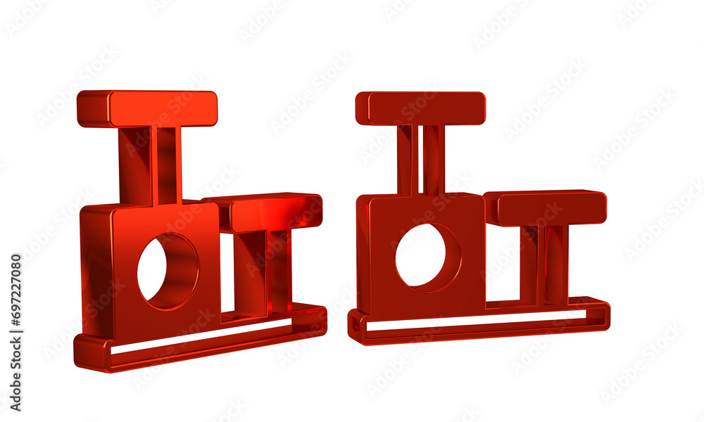Poster red cat scratching post with toy icon isolated on transparent background.