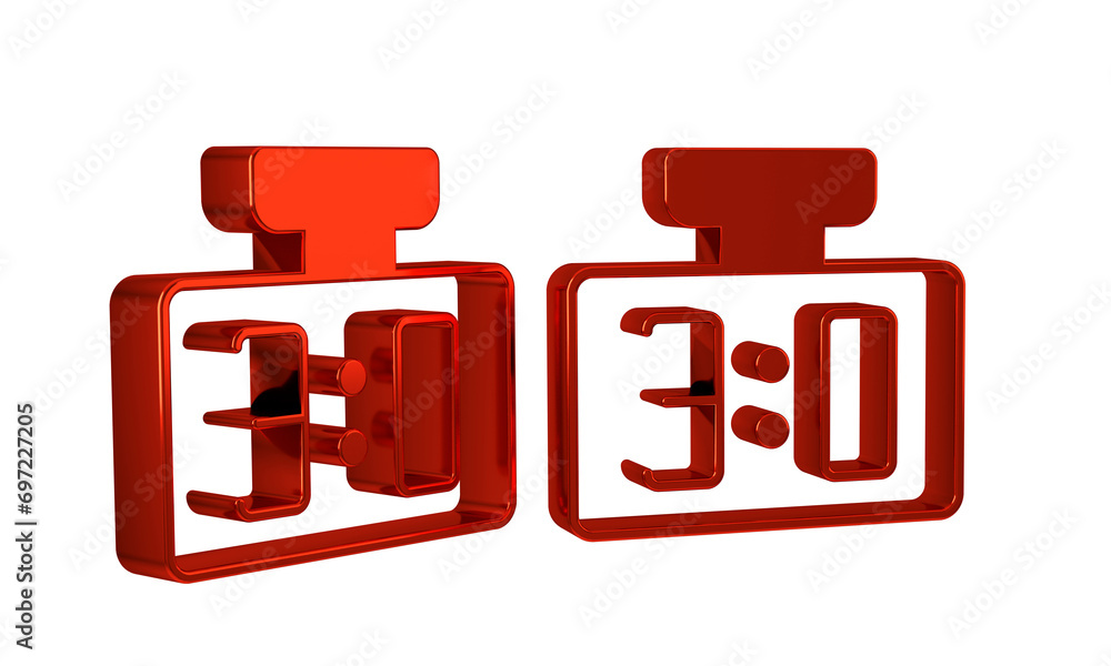 Poster red sport mechanical scoreboard and result display icon isolated on transparent background.