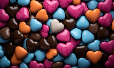 Fototapeta na wymiar Heart-shaped chocolate candies on a black background. Valentine's Day.